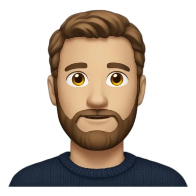 Man with brown hair and trimmed beard and navy sweater sticker