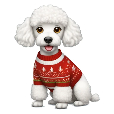 White Poodle with Christmas sweater  sticker