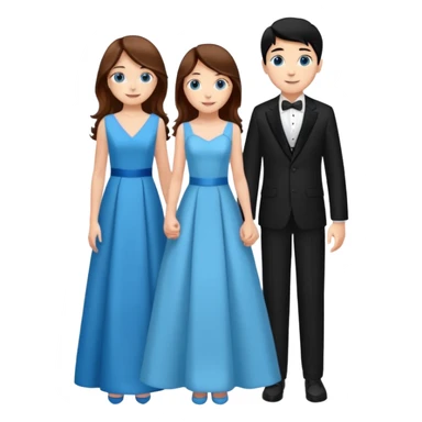 full-length happy couple, girl with long chestnut hair and blue eyes in formal gown, boy with black hair in suit sticker