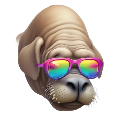 Lisa Frank Walrus wearing rainbow cloud shaped glasses sticker