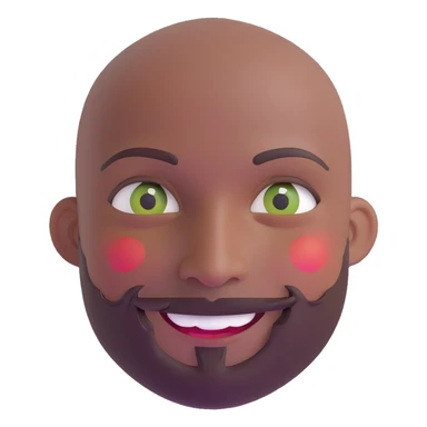 Oxumarê as a smiling 37-year-old bald man with very dark skin (2 shades darker), smooth oval head, indigenous facial features, mustache with circular beard only on chin (no hair on sides), a round mole on the right side below the lip, and a rainbow serpent wrapped around him, Memoji style sticker