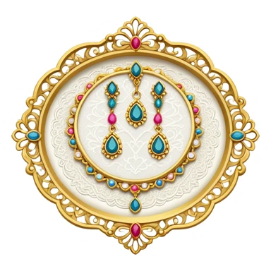 lace-covered tray with earrings arranged like charms sticker