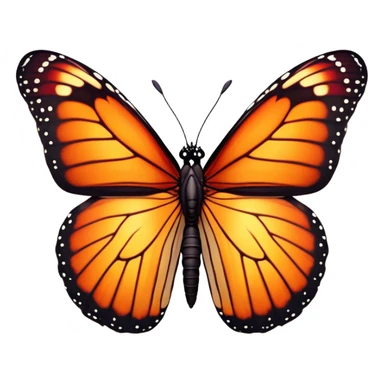 Cinematic Realistic Noble monarch Butterfly Portrait Emoji, Poised and elegant, with delicate, translucent wings rendered in rich ruby and scarlet hues, a slender, graceful body with intricately detailed textures, and soft, reflective eyes, illuminated by natural light, high shine, intelligent and regal, styled with an air of refined natural splendor, focused and attentive, soft glowing outline, capturing the essence of a watchful and confident monarch butterfly that appears to emerge majestically from the screen! sticker