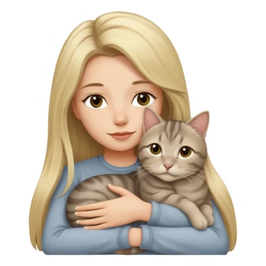 Long blonde hair woman snuggling gray tabby cat sticker