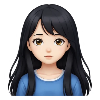 Cute shy anime girl with long black hair sticker