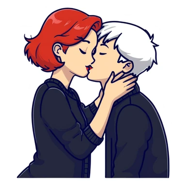 redhead girl kissing white-haired boy sticker