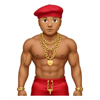 LL Cool J with metallic red pants, shirtless with necklace sticker
