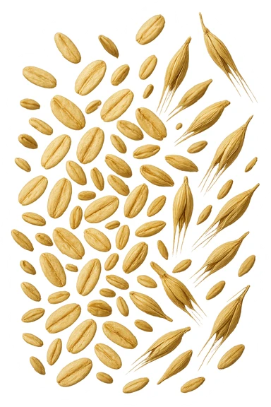 Avena e orzo FLUTTUANO IN ARIA, iperrealistico 4k sticker