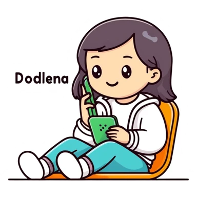 A cartoon-style sticker of a girl sitting in a phone with the text "Доделаем завтра." Use the provided photo as a reference for the character. Add a white outline to the sticker. Style the text to match the cartoon style. sticker