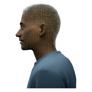 man connected with neural network codes from behind sticker