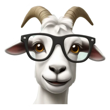 a goat with glasses superimposed on its face. The goat's expression and the glasses give it a human-like appearance. sticker