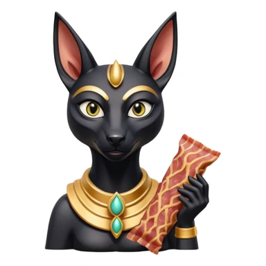  mean Short-eared Black fur beautiful female alien anubis statue posed biting on store-brand bacon packaging  sticker