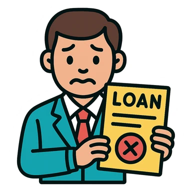 man committing loan perjury, looking nervous, holding fake documents sticker