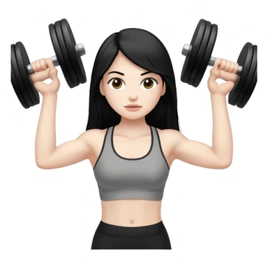 Pale girl with long black hair lifting weights sticker