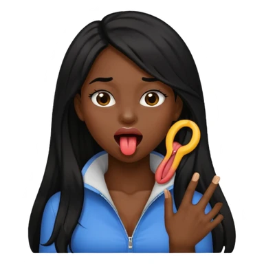 a black girl with long black hair holding her neck sticking her tongue out  sticker