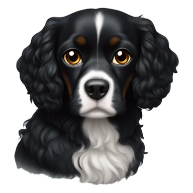 Small completely black king spaniel with black fur on his whole face and white fur on chest sticker