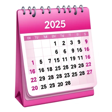 Pink 2025 calendar, mix of light and dark pinks sticker