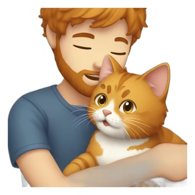 Boy with brown hair and beard playing with ginger cat sticker