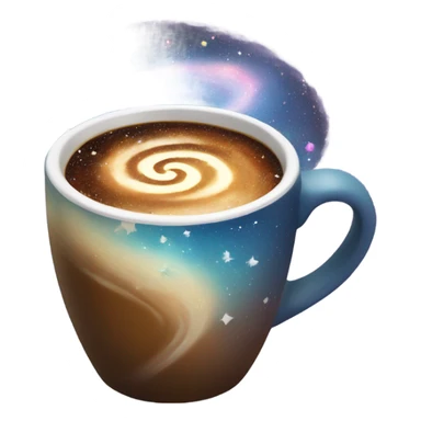 A steaming coffee mug with swirling galaxies and stars forming a spiral inside the liquid. sticker