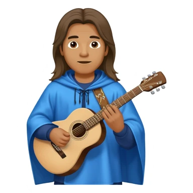 Guy in blue poncho with a long hair and the guitar in his hands sticker