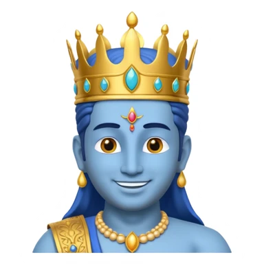 Hindu god Vishnu portrait, head and shoulders only, blue skin, golden crown, sacred jewelry, peaceful smile, divine aura, 3D cartoon, mobile game icon style, clean background, no text, no watermark
 sticker