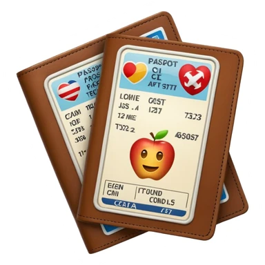emoji of passport with protruding airline tickets, Apple emoji style, colors #173e12 and #c1a793, no text sticker