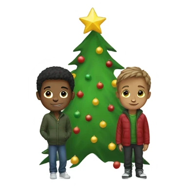 boy by christmas tree sticker