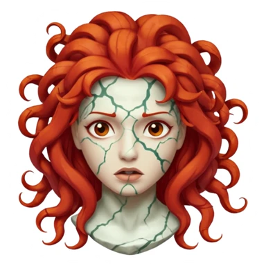 white cracked marble statue head medusa red hair marble no eyeballs sticker