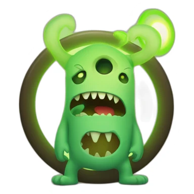 a monster standing in front of a glowing circular ring in the background sticker