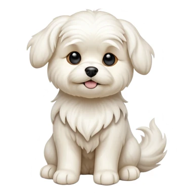 cinematic-[Maltese dog]-realistic-full-body-sitting-emoji,-tail-resting-loosely-beside-its-paws,-head-tilted-dramatically, -wavy-[cream white]-fur,-simplified-yet-realistic-focused-features,-highly-detailed,-glowing-with-an-almost-sarcastic-glow sticker