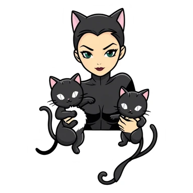 Catwoman with 2 kittens sticker