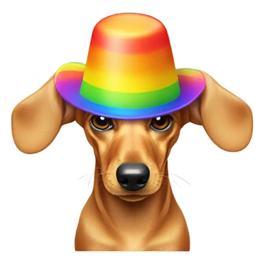 Golden dachshund wearing rainbow propeller hat sticker