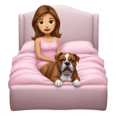  girl in pink bed with brown hair and bulldog sticker