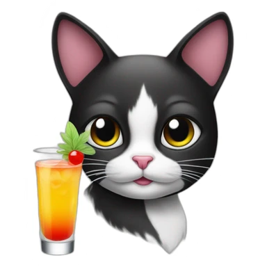 black and white cat with cocktail sticker