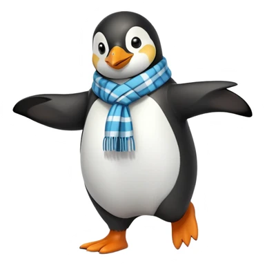 friendly anthropomorphised penguin in a jacket and scarf brisk walking, energetic pose sticker