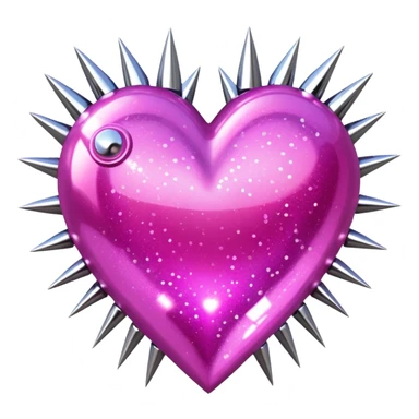 pink glittery heart with chrome spikes sticker