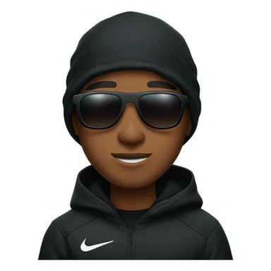 Brown skin boy in a black Nike tech hoodie with a Nike ski mask on and shades sticker