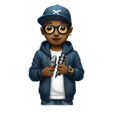 cap, hoodie and glasses boy holding tattoo machine sticker