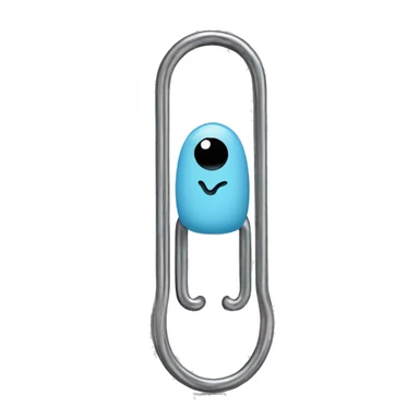 Anthropomorphic paperclip, no hands or feet just paperclip with eyes and smiley face sticker