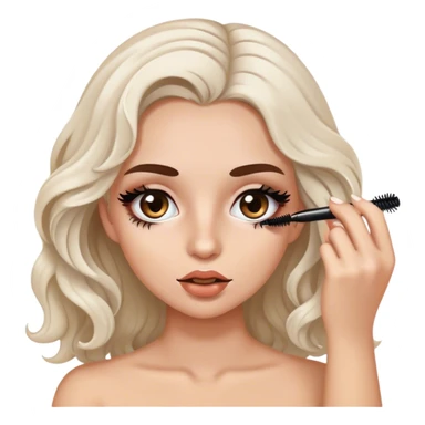 Create a girl with white skin that’s slightly very slightly tan white brown wavy hair putting on mascara  sticker