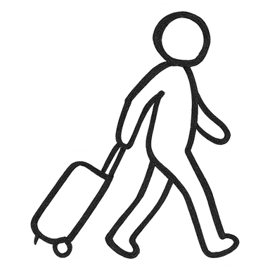 silhouette of a traveler pulling a suitcase, modern, black sticker