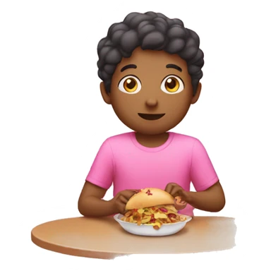  person wearing pink shirt eating left overs sticker