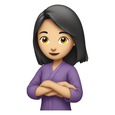 An Asian woman holds a top in her hands sticker