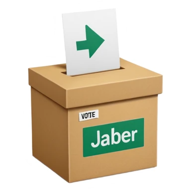 Vote box with 'Ja, aber' written on the front and paper entering the top slot sticker