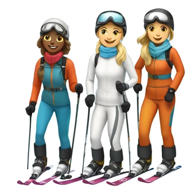 4 women skiing down a mountain. 3 are white 1 is tanned sticker