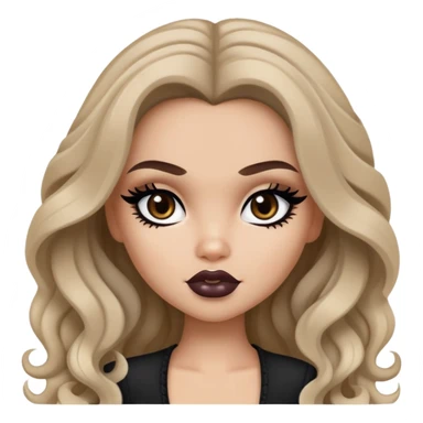 pretty bratz baddie, black eyeliner, medium white skin, dark ash blond wavy long hair, dark brown eyes sticker