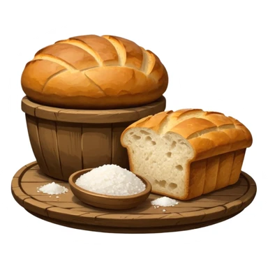  salt cellar and a loaf of peasant bread - still life composition sticker