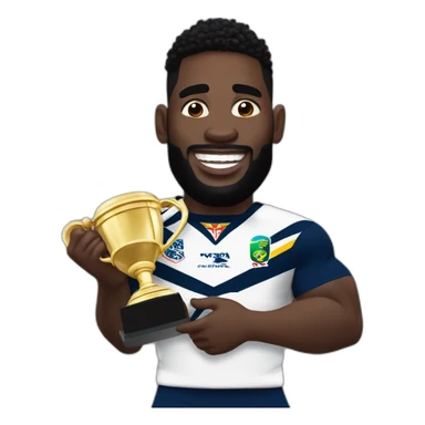 siya kolisi holding the rugby world cup sticker