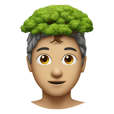 front view of realistic person with a brain growing a tree sticker