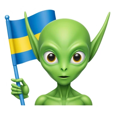 Green alien with Ukraine flag sticker